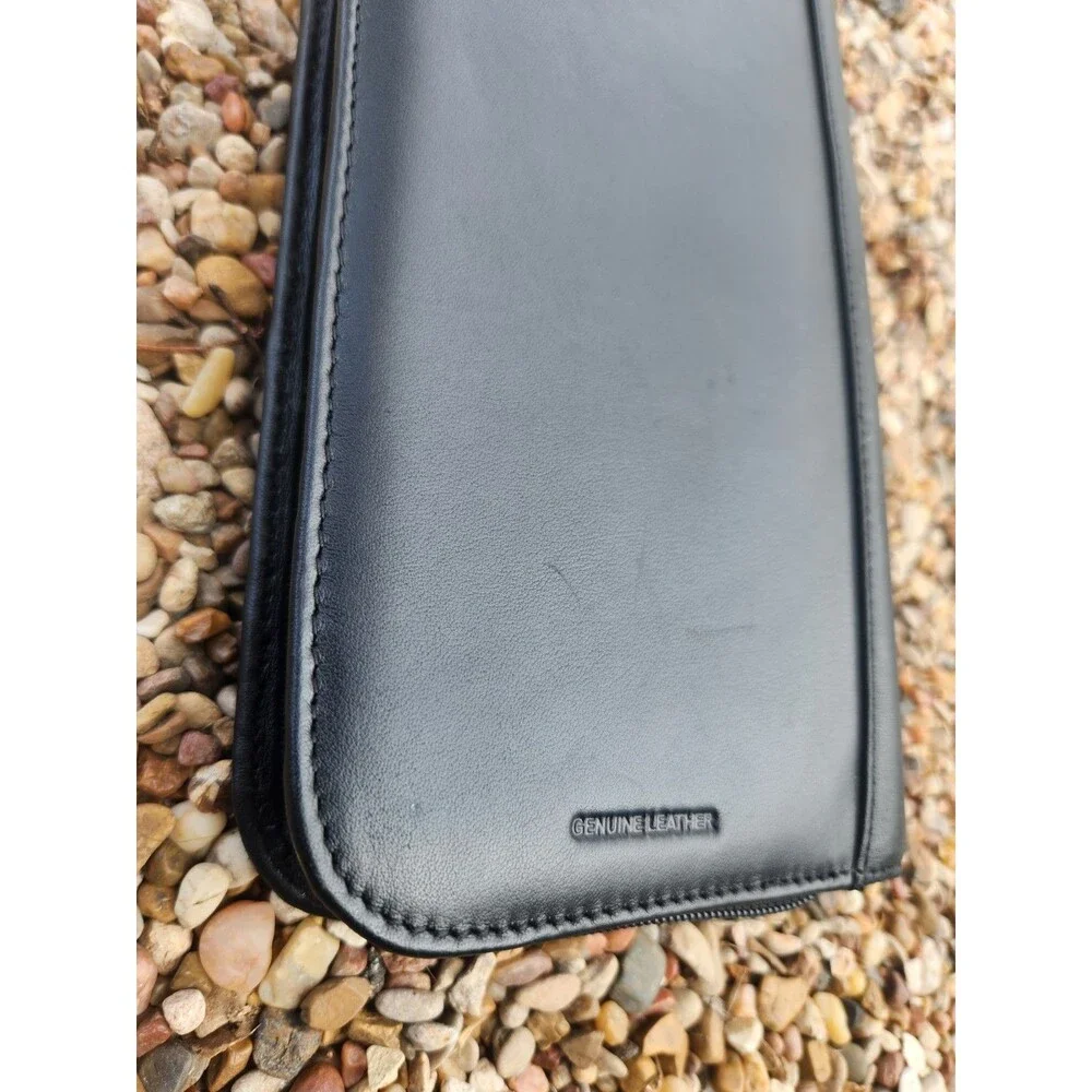Jos A Bank Tie Travel Case Black Leather Genuine Leather Zippered